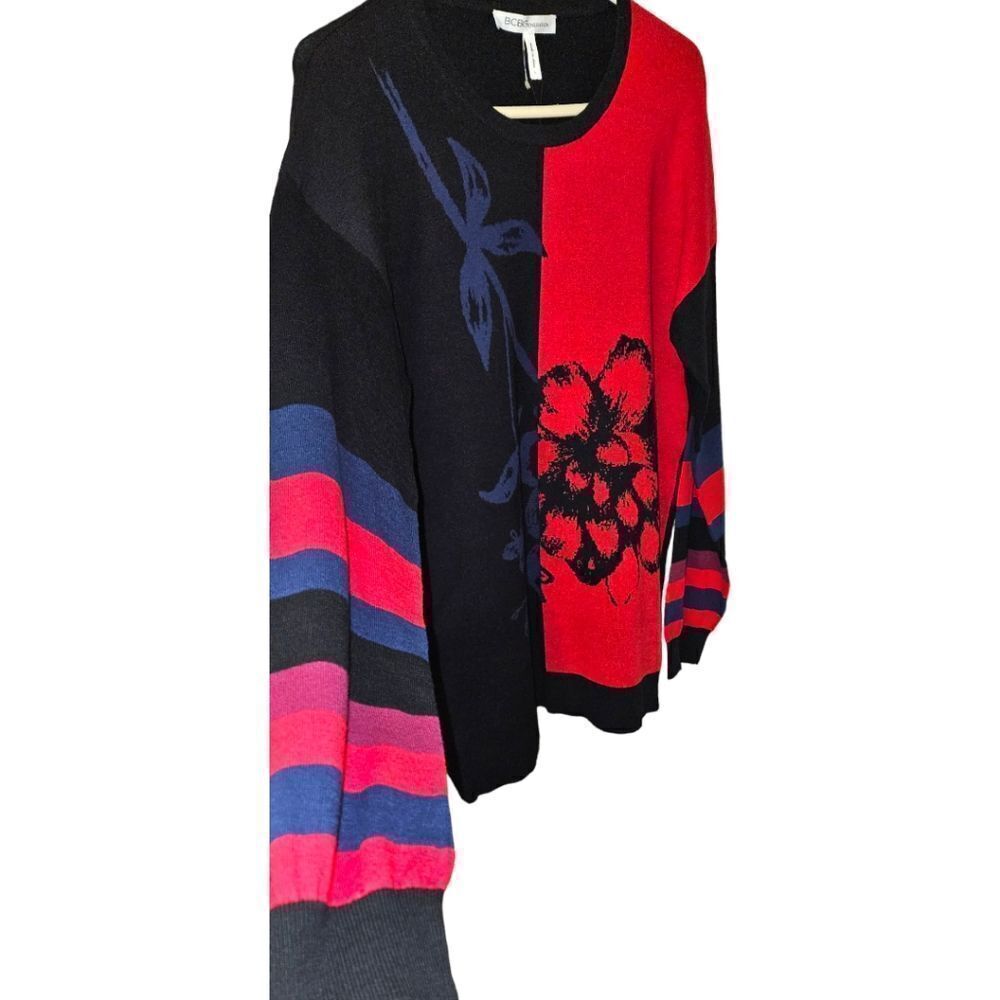 BCB GENERATION Women's red,black,blue crew neck longsleve floral Sweater Size L - Picture 4 of 15
